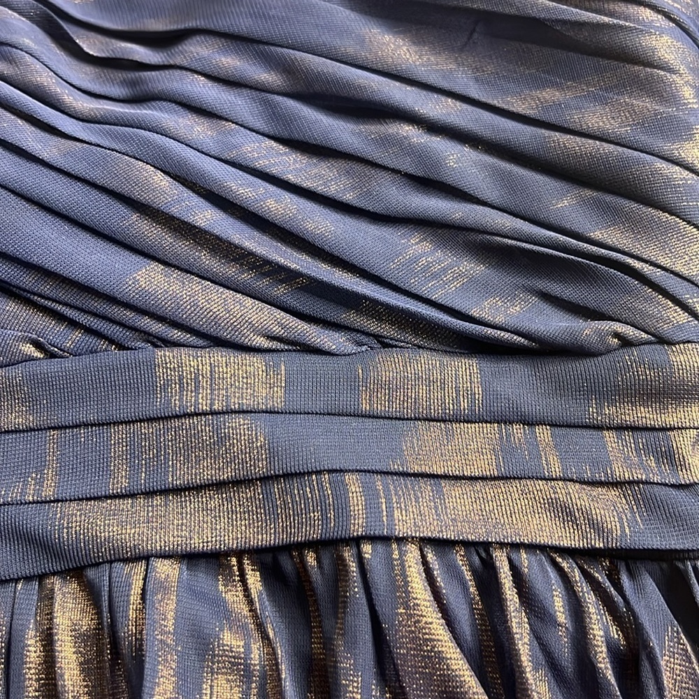 City Triangles Blue and Gold One Shoulder Evening Maxi Gown - Picture 10 of 11